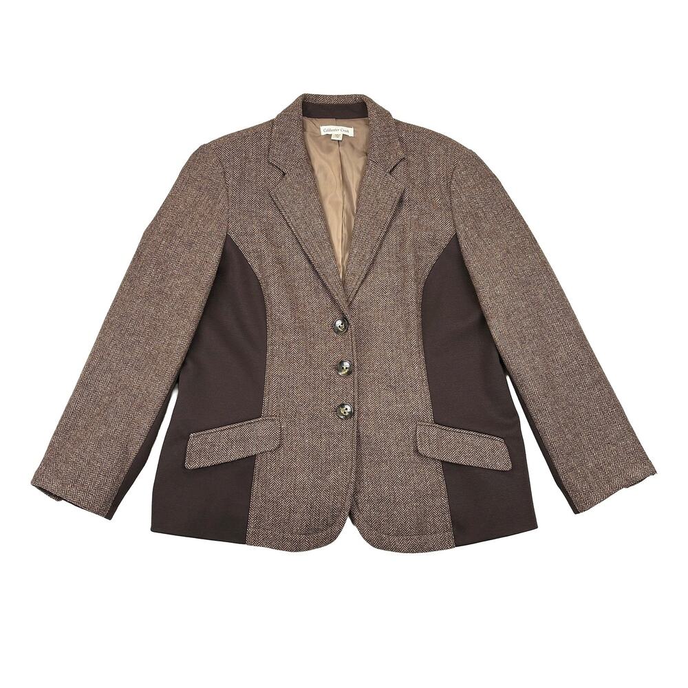Coldwater Creek Wool Blend Equestrian Blazer Womens 16 Brown Tweed Riding Jacket